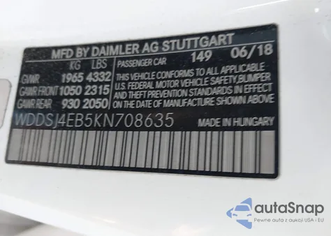 2019 Mercedes-Benz Cla 250 from USA, damaged, VIN WDDSJ4EB5KN708635